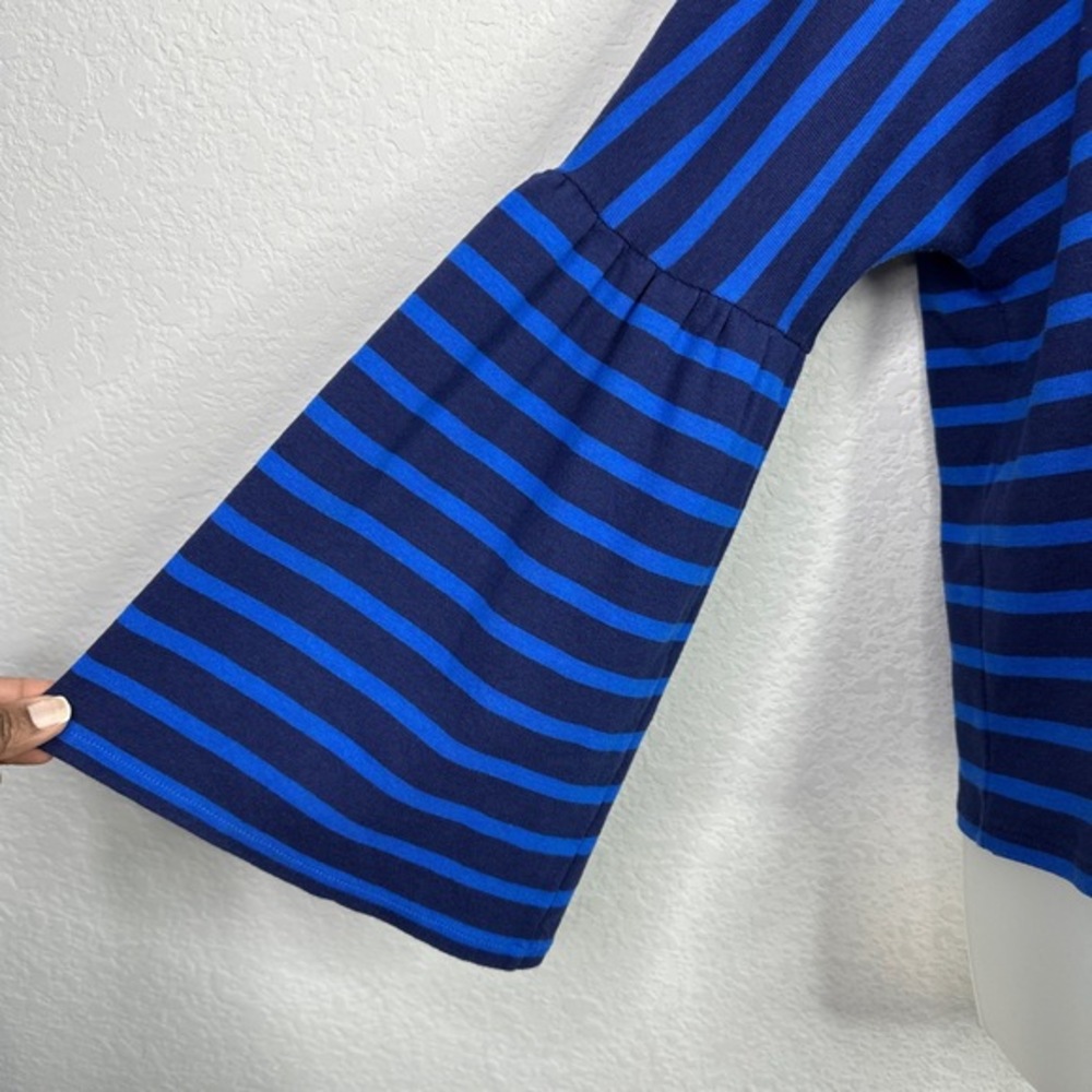 J.Crew Shirt Women Large Blue Striped Bell Sleeve Casual Preppy Coastal Nautical - Picture 4 of 8